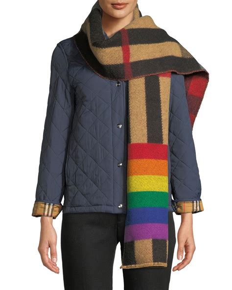 burberry reversible rainbow stripe and check cashmere scarf|Burberry Check Cashmere Scarf .